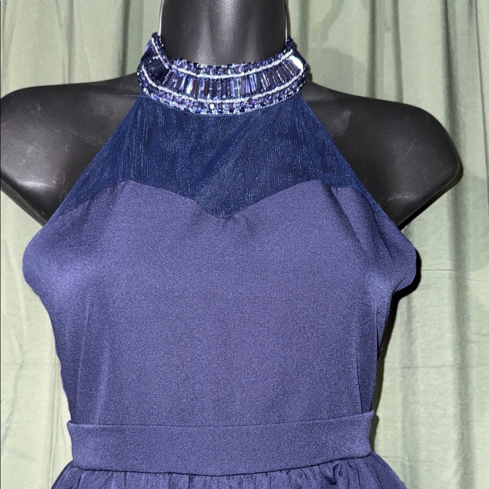 Rare Editions Navy Blue Halter Mini Dress - Picture 3 of 6